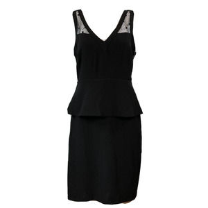 Eva Franco Dress Womens Sz 6 Black Sleeveless Peplum Sheath Cocktail Mesh Detail